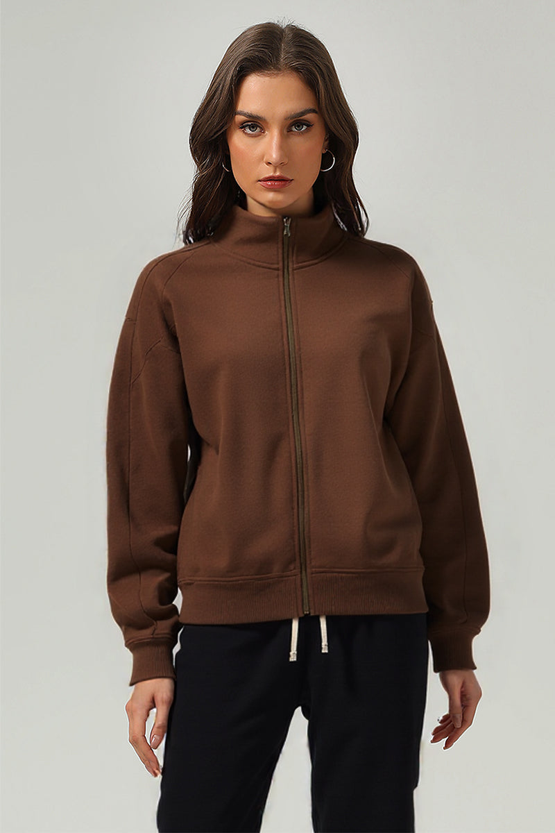 Men/Women Loop-Knit Stand Collar Zip-Up Hoodie
