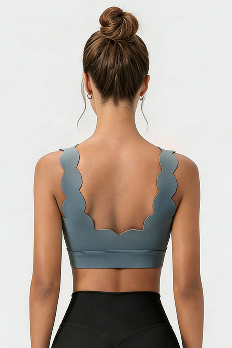 Women's  Solid Scalloped Edge V-Neck Sports Bra