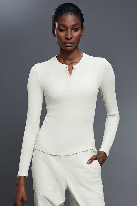 Women Henley-Collar Modal Comfort-Fit Yoga Long Sleeve Tee
