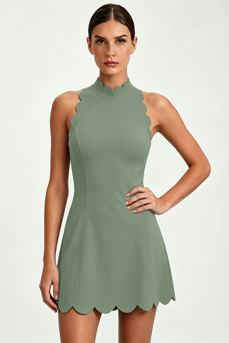 Women's Fitted Waist Scalloped Hem A-Line Tennis Mini Dress