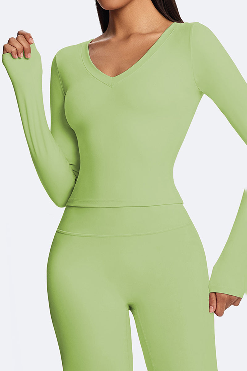 Women V-Neck Waist-Shaping Long Sleeve Fitness Top