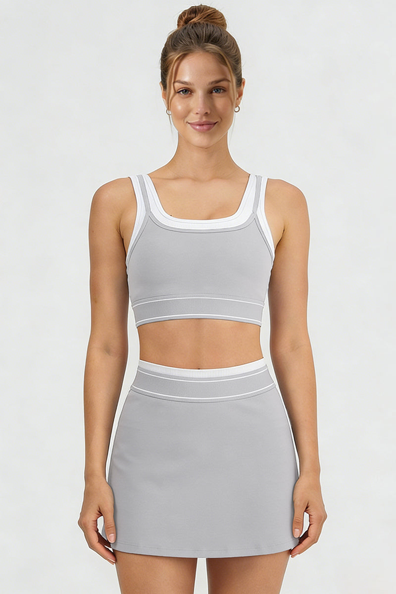 Women's Color Block Two-Piece Sets:Bra And Skirt