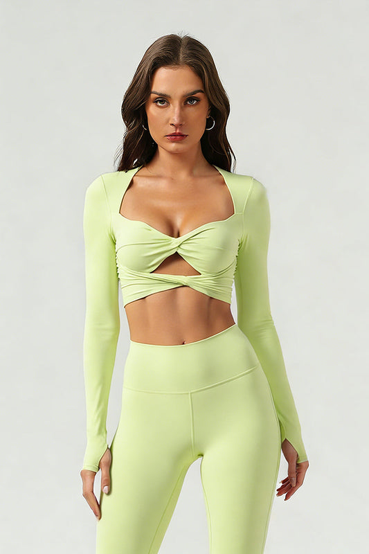 Women's Athletic Cropped Twist-Front Long Sleeves Top