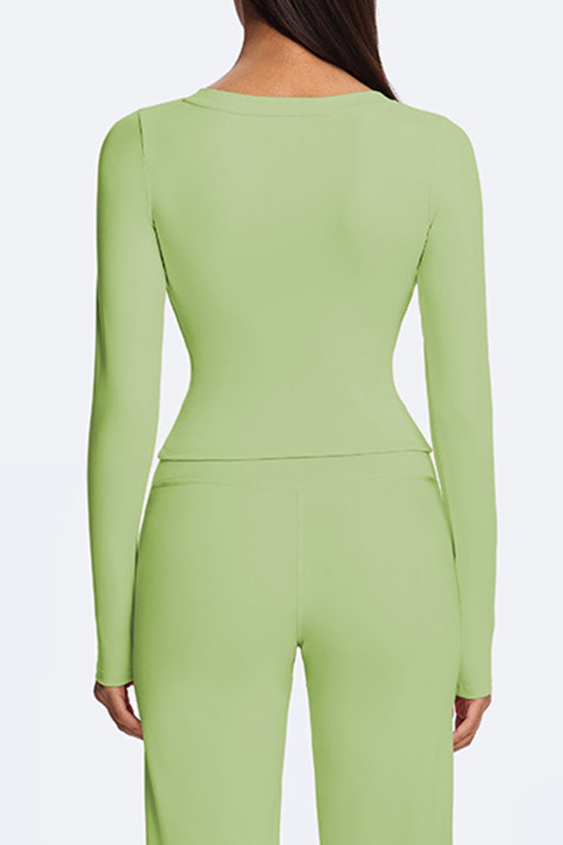 Women V-Neck Waist-Shaping Long Sleeve Fitness Top
