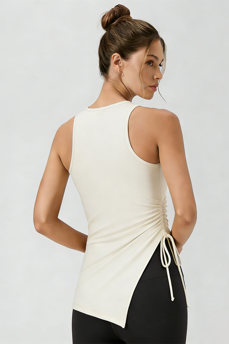 Women's Asymmetrical Ribbed Drawstring Longline Tank Top