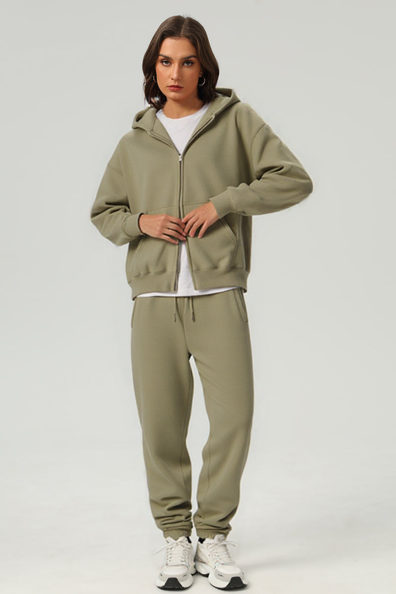 Unisex Basic Fleece Double-Zip Hoodie And Pants