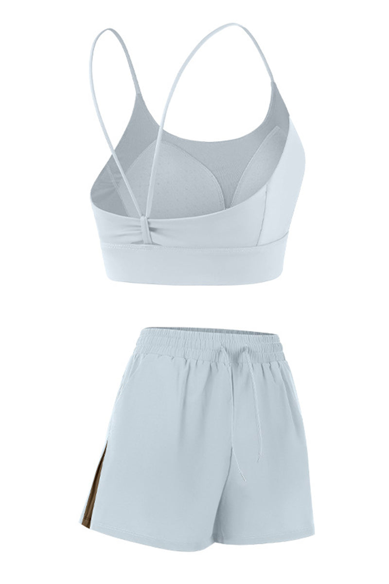 Women Sports Sets:Thin Strap Bra And  Side Pocket Shorts