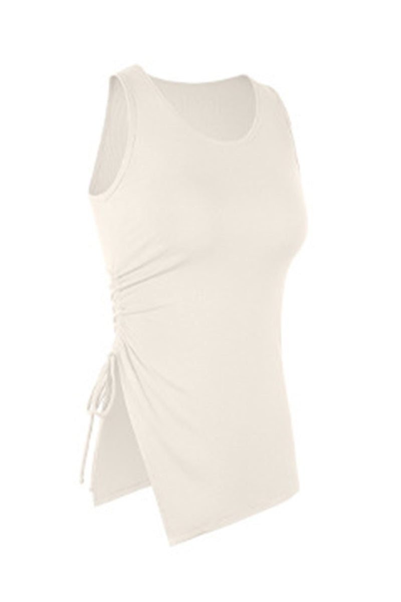 Women's Asymmetrical Ribbed Drawstring Longline Tank Top
