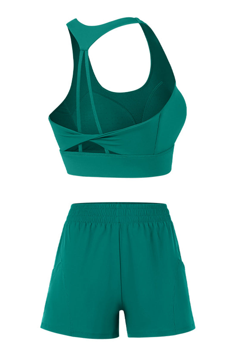 Women's Athletic Sets:U-neck Bra&Shorts With Built-In Liner