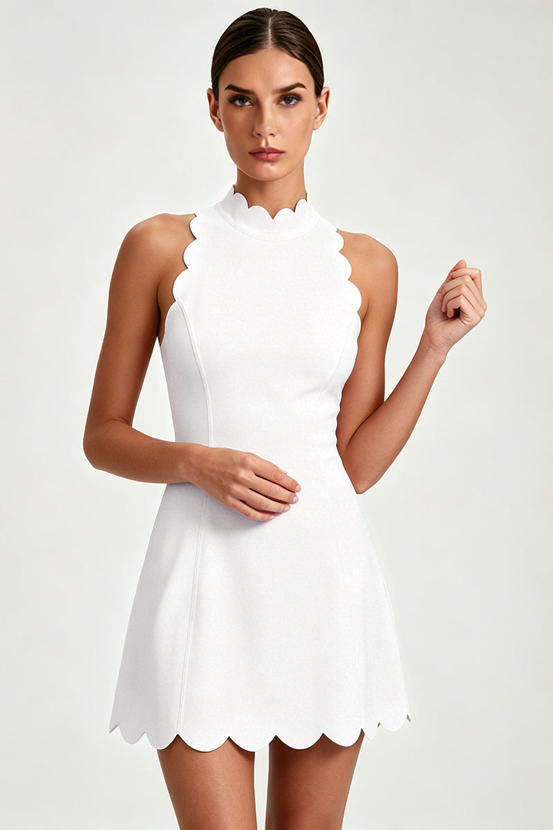 Women's Fitted Waist Scalloped Hem A-Line Tennis Mini Dress
