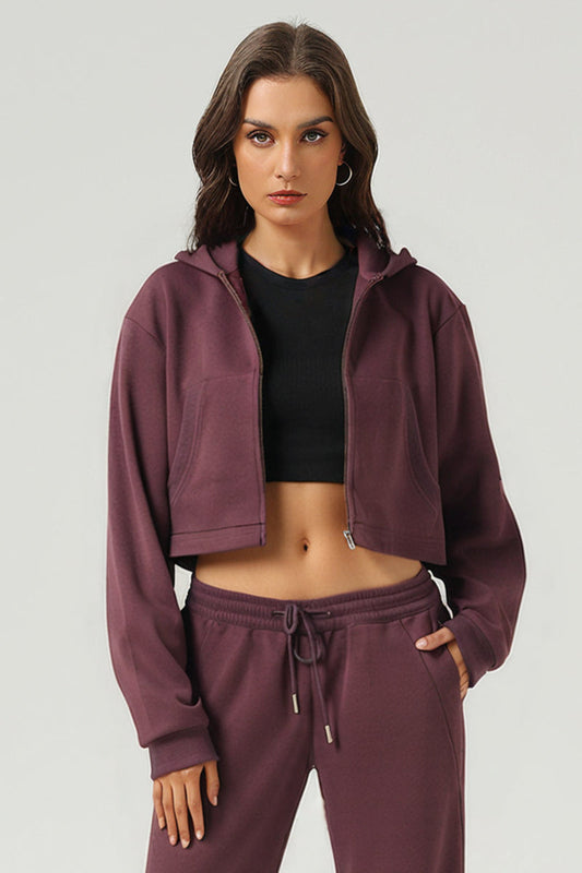 Women Clean Fit Cropped Zip-Up Hoodie