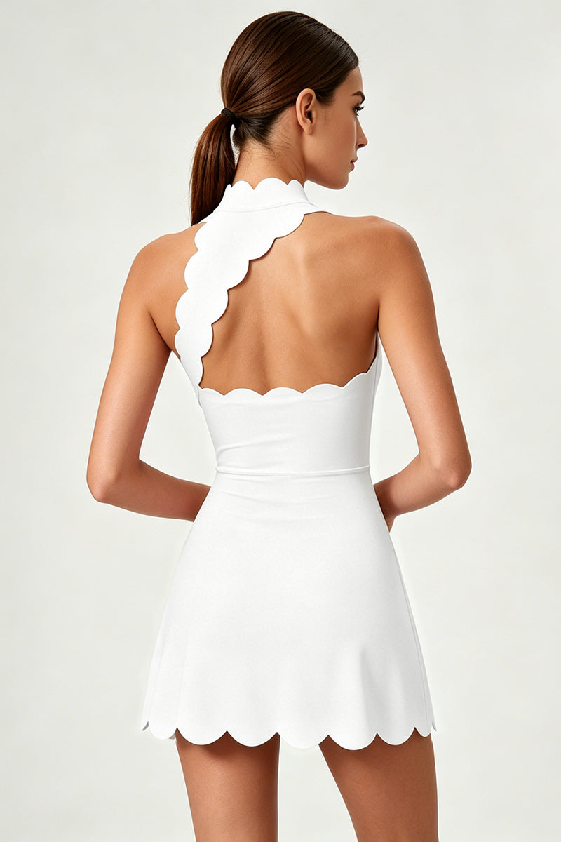 Women's Fitted Waist Scalloped Hem A-Line Tennis Mini Dress