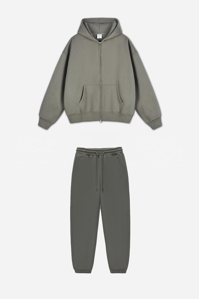Unisex Basic Fleece Double-Zip Hoodie And Pants