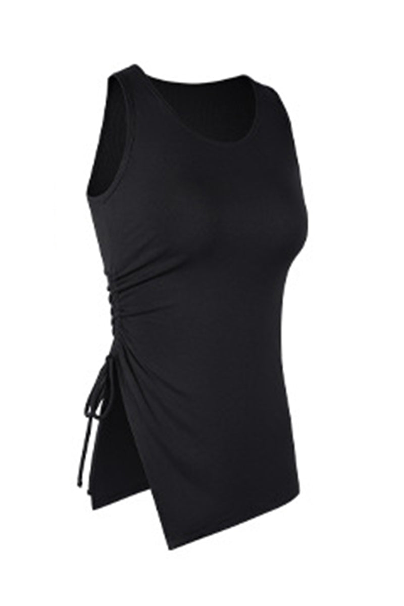 Women's Asymmetrical Ribbed Drawstring Longline Tank Top