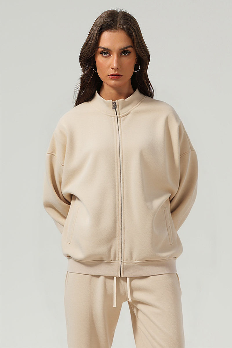 Men/Women Vintage Washed Zip-up Sweatshirt - Pure Cotton Terry Stand-up Collar