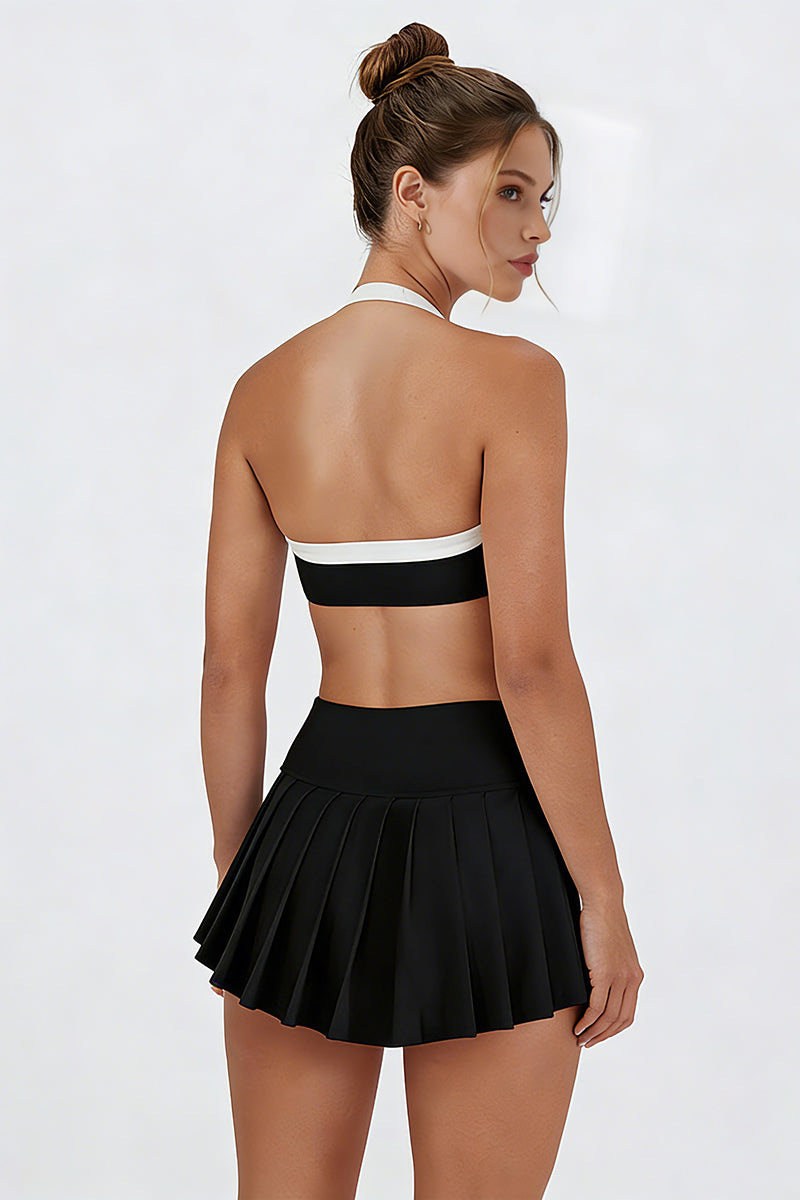 Women's Color Block Sets:Halter Twist-Front Bra & Skirts