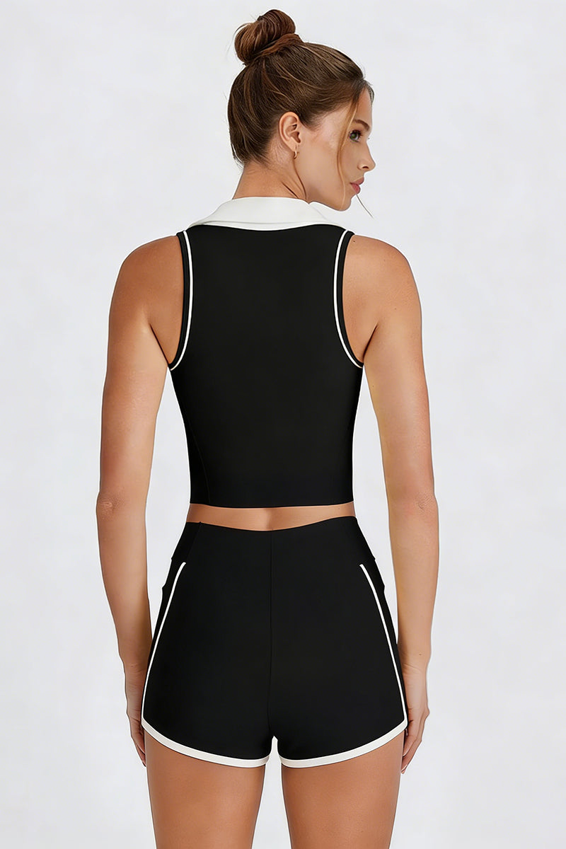 Women's Athletic Color Block Sets:V-neck Tank Top And Shorts