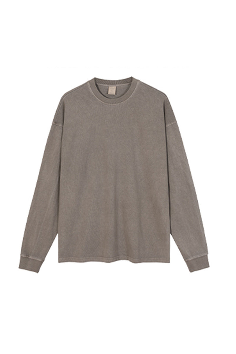 Unisex Heavyweight Retro Long Sleeve Tee: Washed Vintage Loose Fit