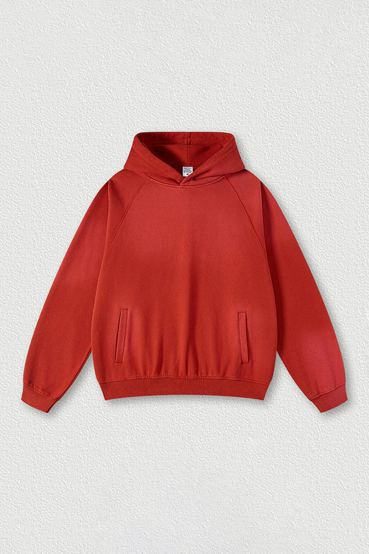 Washed raglan sleeve hooded sweatshirt