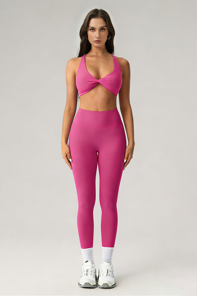 Women's Athletic Sets:Twist-Front Cross Back Bra And Legging