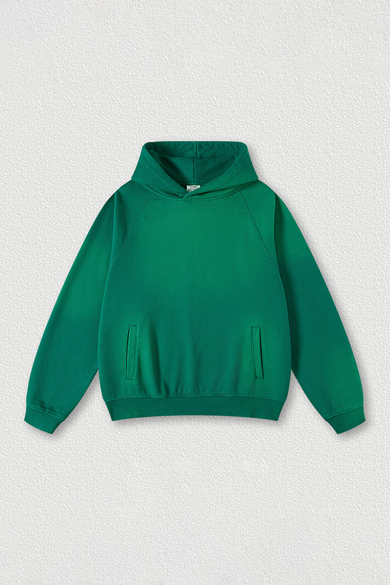 Washed raglan sleeve hooded sweatshirt