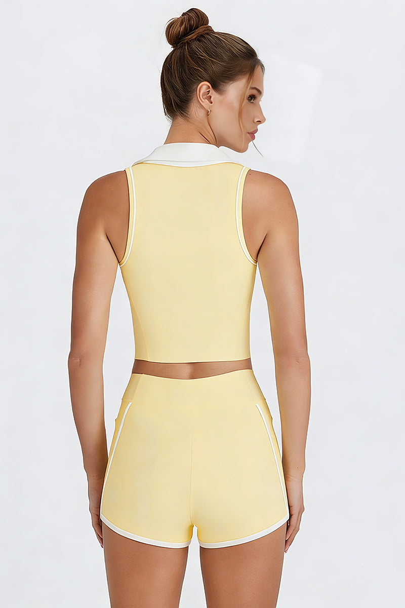 Women's Athletic Color Block Sets:V-neck Tank Top And Shorts