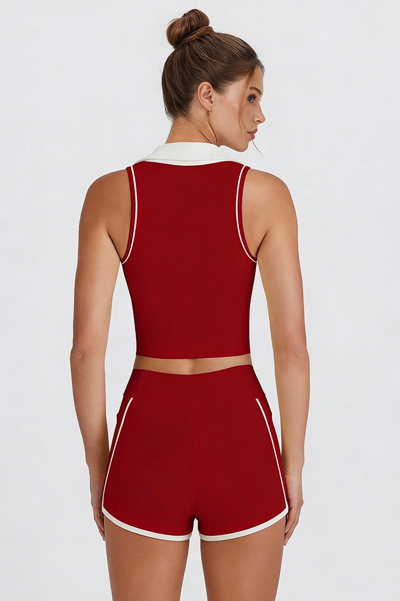 Women's Athletic Color Block Sets:V-neck Tank Top And Shorts