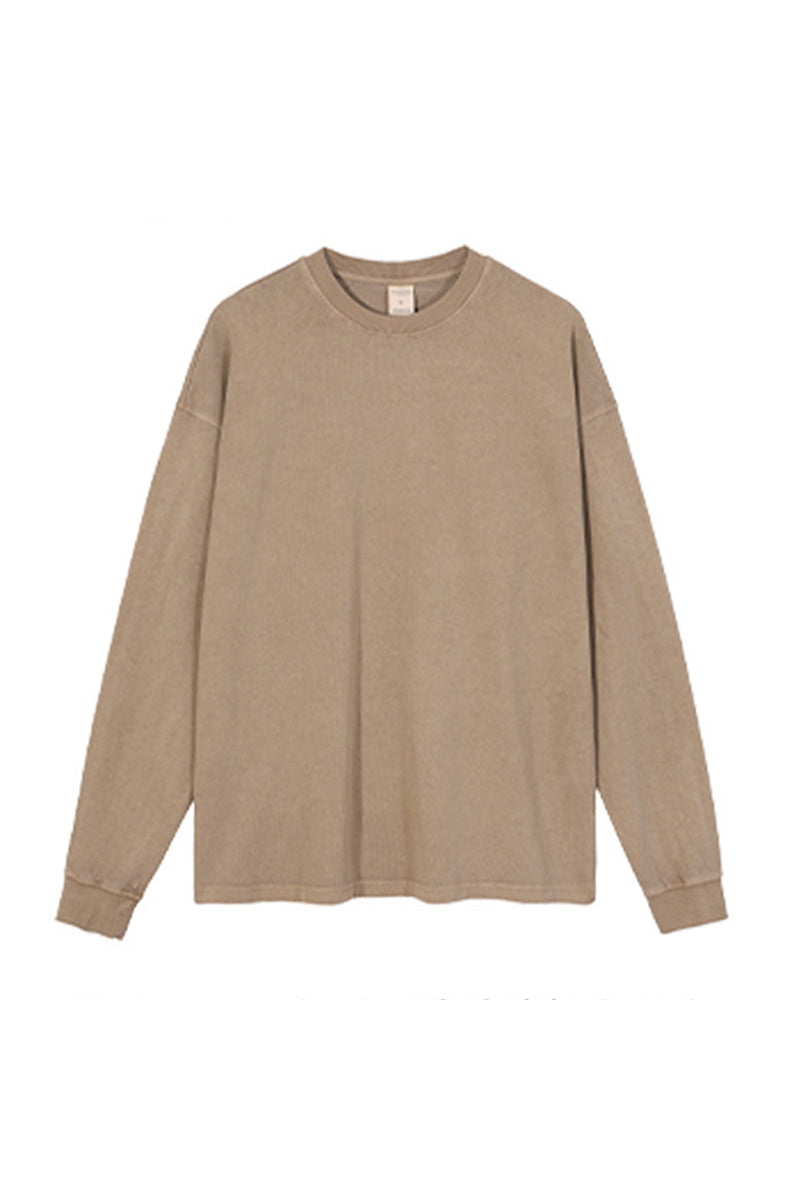 Unisex Heavyweight Retro Long Sleeve Tee: Washed Vintage Loose Fit