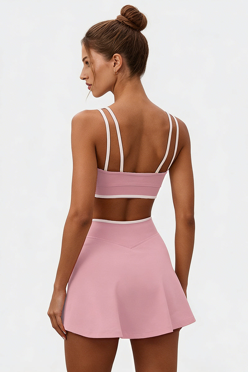 Women's Athletic Color Matching Bra Skirt Two-Piece Set