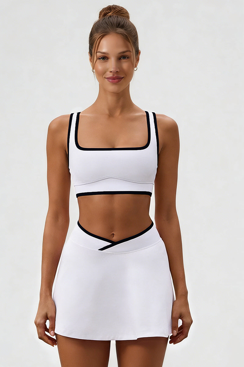Women's Athletic Color Matching Bra Skirt Two-Piece Set