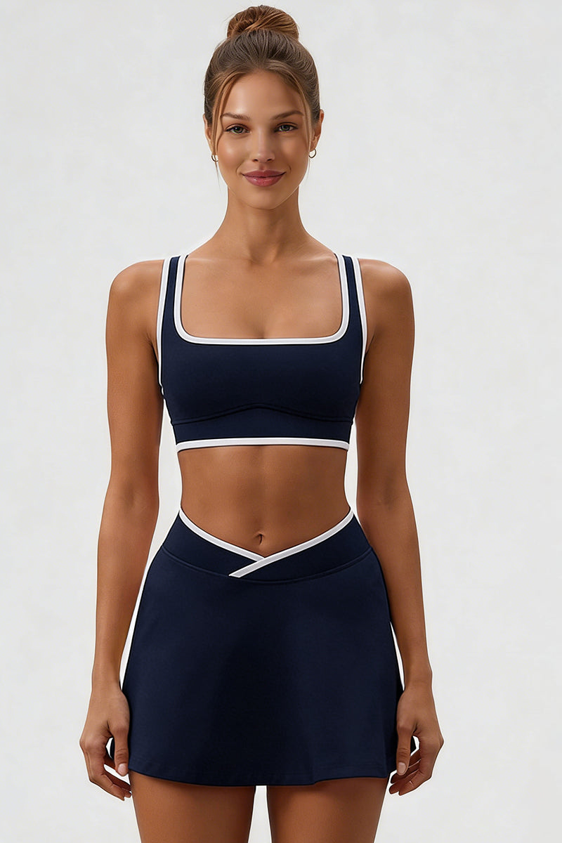 Women's Athletic Color Matching Bra Skirt Two-Piece Set