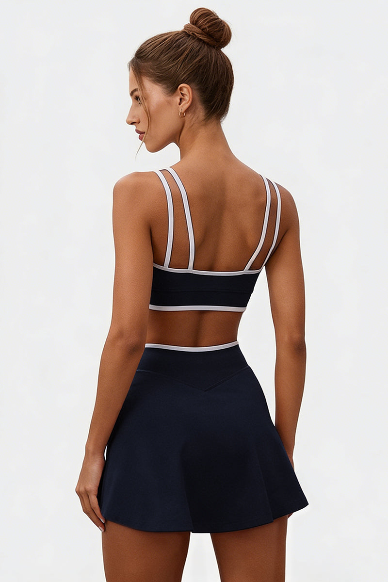 Women's Athletic Color Matching Bra Skirt Two-Piece Set