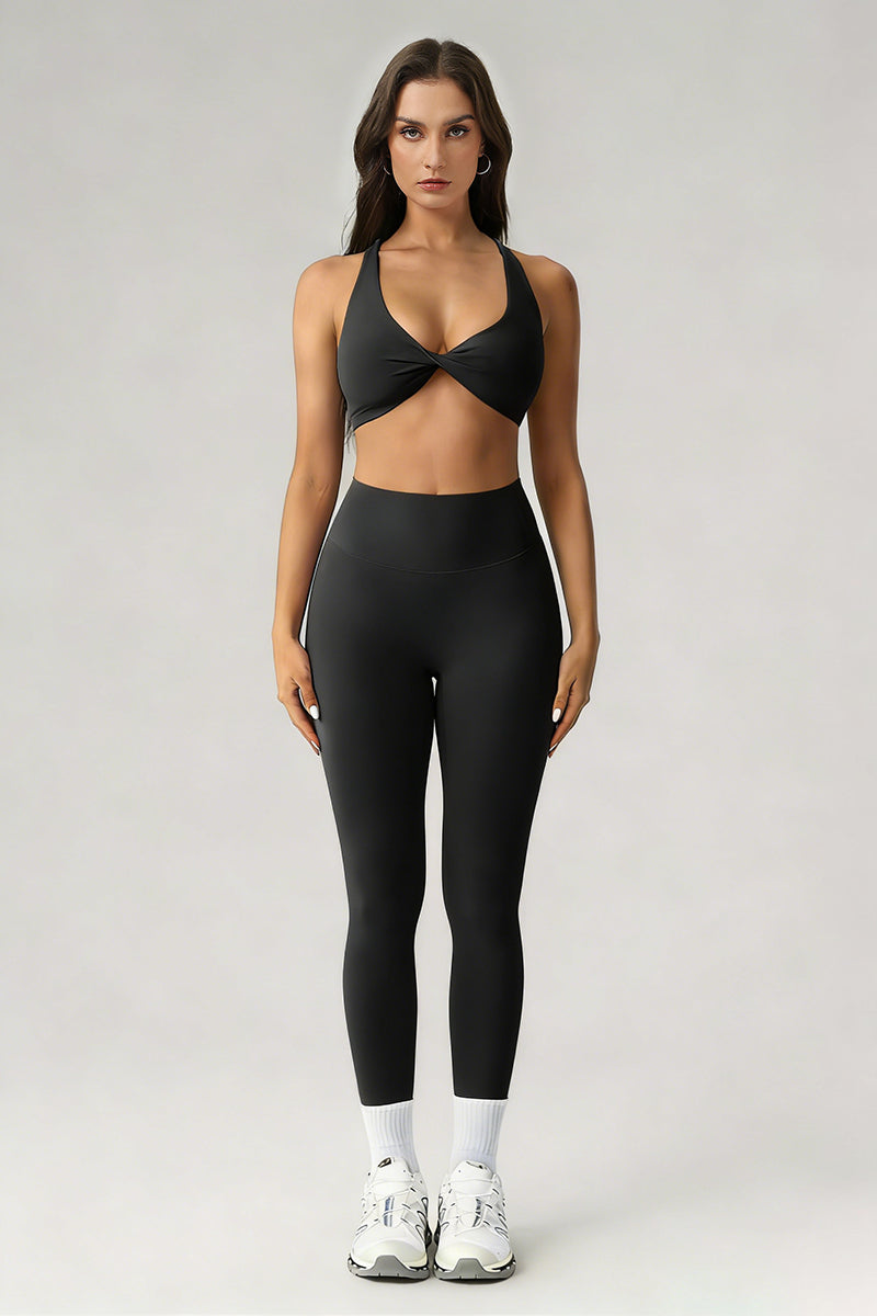 Women's Athletic Sets:Twist-Front Cross Back Bra And Legging