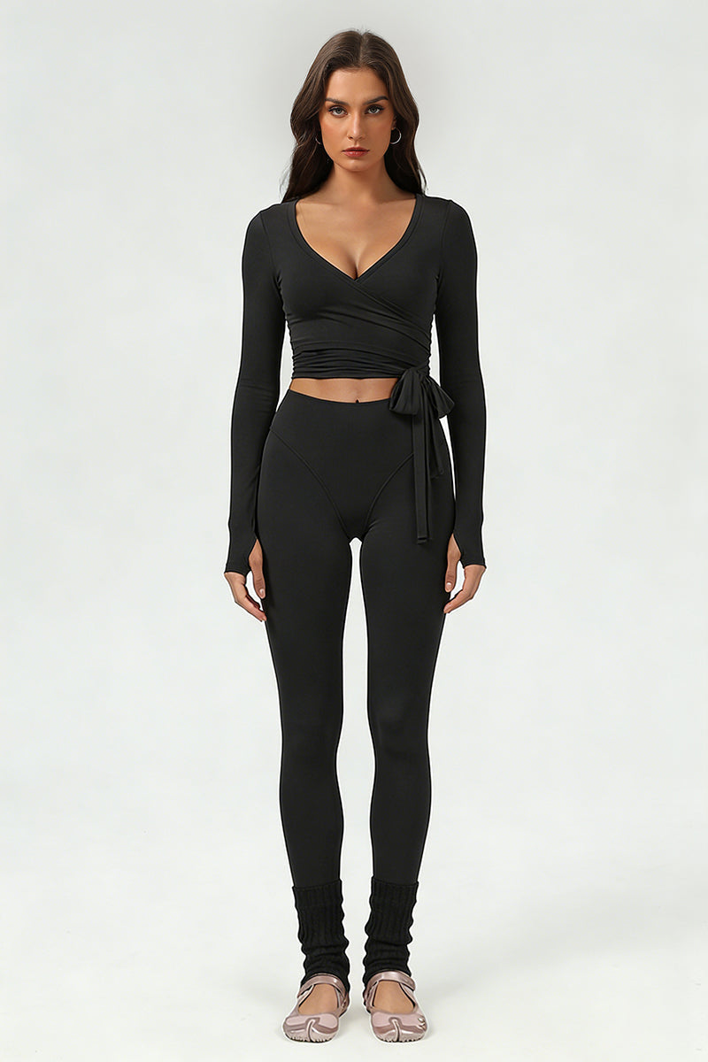 Women's ballet tie crop top and yoga pants set